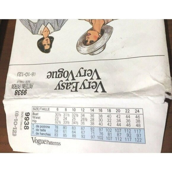 Sewing Pattern VOGUE 9938 Ladies JACKET & SKIRT Size 8-12 Very Easy U/C Vintage - Picture 6 of 7